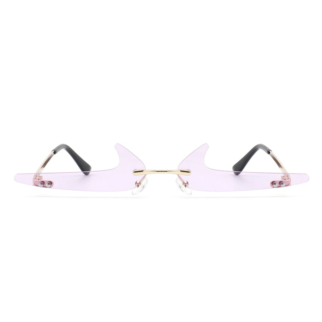 Amberlyn - Rimless Decorative Narrow Tinted Checkmark Shape Slim Glasses