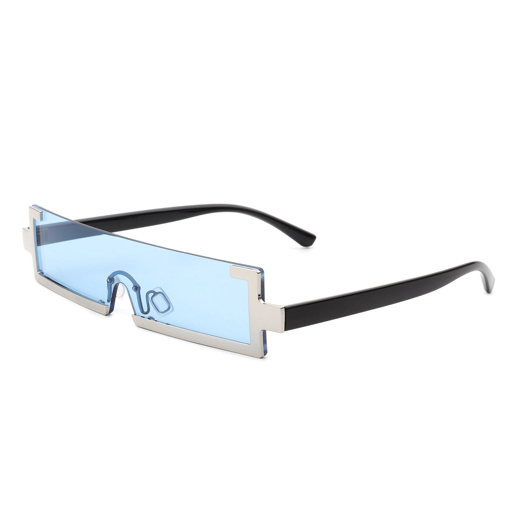Kelestra - Retro Rectangular Narrow Semi Rimless Vintage Slim Fashion Sunglasses