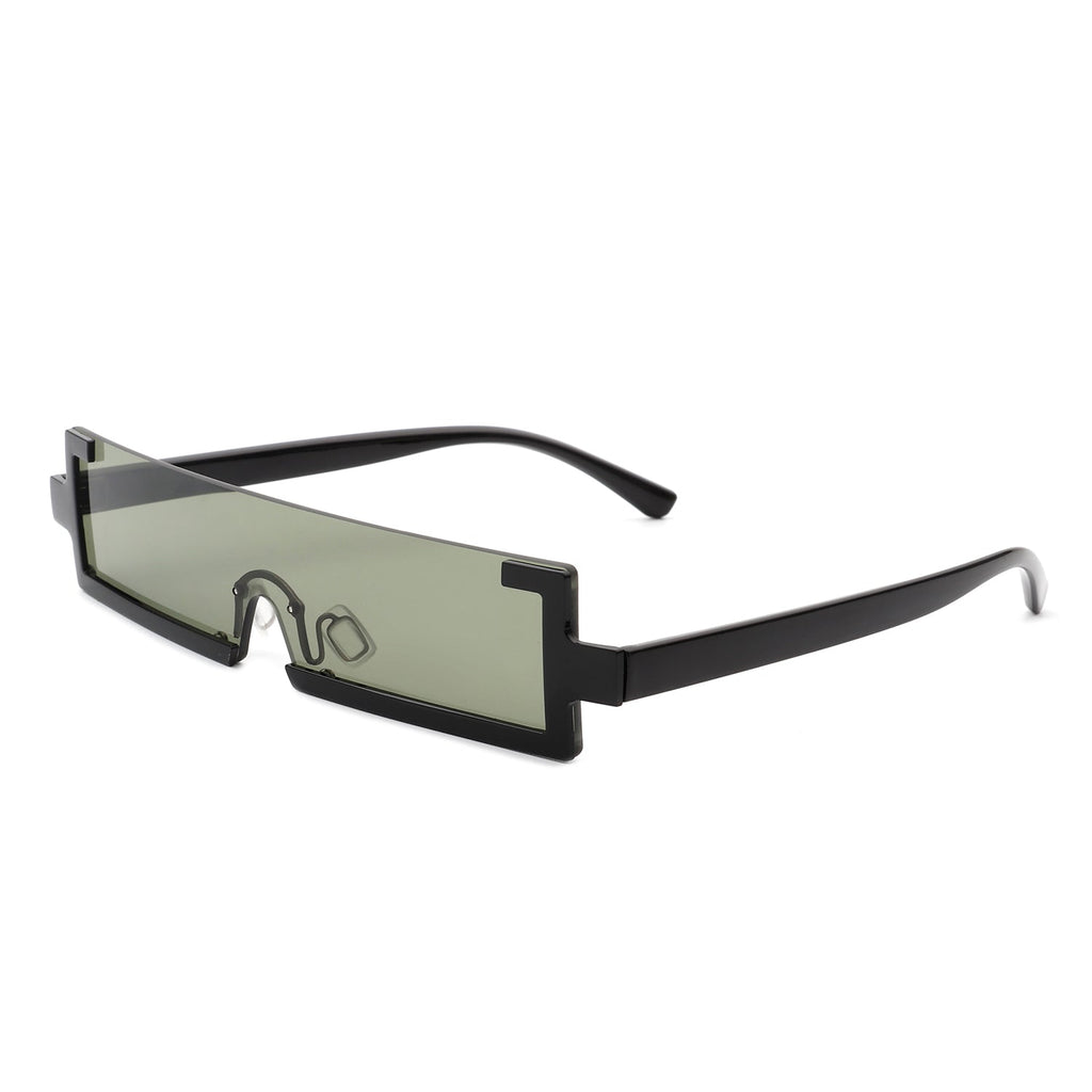 Kelestra - Retro Rectangular Narrow Semi Rimless Vintage Slim Fashion Sunglasses