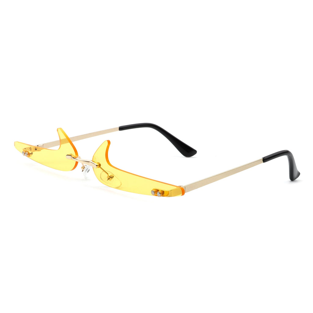 Amberlyn - Rimless Decorative Narrow Tinted Checkmark Shape Slim Glasses